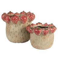 Clayre & Eef | Bloempot Binnen Beige Rood ø 15x11 cm | 6TE0588M