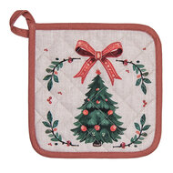 Clayre & Eef | Pannenlap Beige Groen Rood 20x20 cm | TCH45