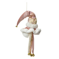 Clayre & Eef | Decoratie Hanger Kerstman Roze Wit 12x13x68 cm | 66225
