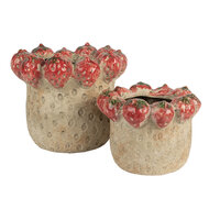 Clayre & Eef | Bloempot Binnen Beige Rood ø 19x16 cm | 6TE0588L