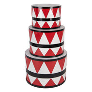 Clayre & Eef | Decoratie Trommel Wit Rood (set 3) ø 47x32 / ø39x28 / ø 31x22 cm | 6Y5732