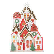 Clayre & Eef | Decoratie van huisjes Wit Rood 30x8x46 cm | 6Y5863