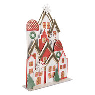 Clayre & Eef | Decoratie van huisjes Wit Rood 30x8x46 cm | 6Y5863