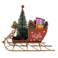 Clayre & Eef | Kerstdecoratie Slee Rood Goudkleurig 21x9x18 cm | 6Y5869