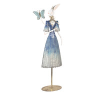 Clayre & Eef | Decoratie Konijn Wit Blauw 26x12x73 cm | 5Y1350