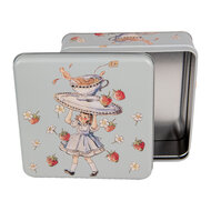 Clayre &amp; Eef   | Blikken Bewaardoos Blauw Rood 17x17x6 cm | 6BL0139