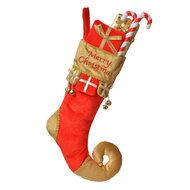 Clayre & Eef | Decoratie Kerstsok Rood Goudkleurig 24x7x46 cm | 66253