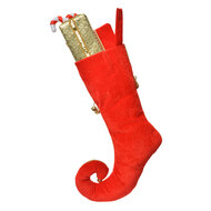 Clayre & Eef | Decoratie Kerstsok Rood Goudkleurig 24x7x46 cm | 66253