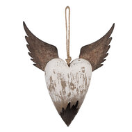 Clayre & Eef | Decoratie hanger Hart Wit Bruin 25x4x30 cm | 6H2415L