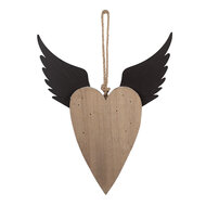 Clayre & Eef | Decoratie hanger Hart Wit Bruin 25x4x30 cm | 6H2415L