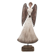 Clayre & Eef | Kerstdecoratie Engel Wit Bruin 19x6x42 cm | 6H2424