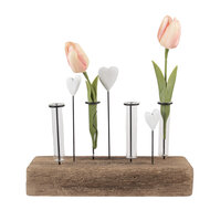 Clayre & Eef | Glazen Vaasjes in Houder Bruin Wit 30x9x23 cm | 6H2432