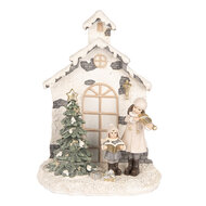 Clayre & Eef | Kerstdecoratie Kind met Kerstboom met LED Wit Groen 16x9x21 cm | 6PR5371