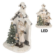 Clayre & Eef | Kerstdecoratie Kind met Kerstboom met LED Wit Groen 16x9x21 cm | 6PR5371