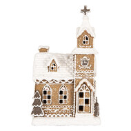 Clayre & Eef | Decoratie Huis met LED Bruin Wit 14x12x23 cm / 3xAAA | 6PR5375