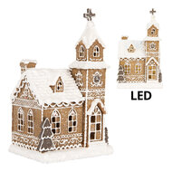 Clayre & Eef | Decoratie Huis met LED Bruin Wit 14x12x23 cm / 3xAAA | 6PR5375