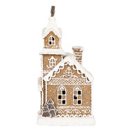 Clayre & Eef | Decoratie Huis met LED Bruin Wit 14x12x23 cm / 3xAAA | 6PR5375