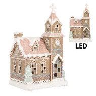 Clayre & Eef | Decoratie Huis met LED Bruin Roze 14x12x23 cm / 3xAAA | 6PR5378