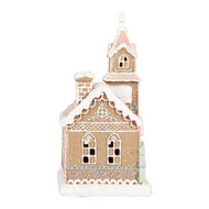 Clayre & Eef | Decoratie Huis met LED Bruin Roze 14x12x23 cm / 3xAAA | 6PR5378