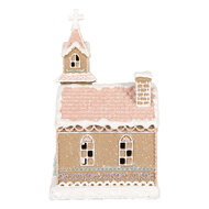 Clayre & Eef | Decoratie Huis met LED Bruin Roze 14x12x23 cm / 3xAAA | 6PR5378