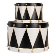 Clayre &amp; Eef   | Decoratie Trommel Wit zwart (set 2) &oslash; 40x25 / &oslash; 26x17 cm | 6Y5806