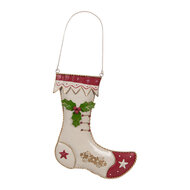 Clayre & Eef | Wanddecoratie Kerstsok Beige Rood 23x2x28 cm | 6Y5809