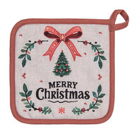 Clayre & Eef | Pannenlap Beige Groen Rood 20x20 cm | TCH45
