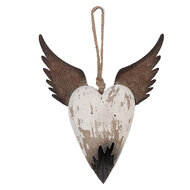 Clayre & Eef | Decoratie hanger Hart Wit Bruin 17x3x20 cm | 6H2415S