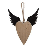 Clayre & Eef | Decoratie hanger Hart Wit Bruin 17x3x20 cm | 6H2415S