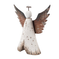 Clayre & Eef | Kerstdecoratie Engel Wit Bruin 14x4x15 cm | 6H2416M