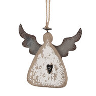 Clayre & Eef | Decoratie hanger Engel Bruin Wit 10x2x10 cm | 6H2428