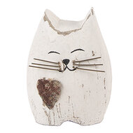Clayre & Eef | Decoratie Kat Wit Bruin 6x4x7 cm | 6H2435S