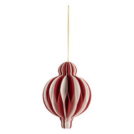 Clayre & Eef | Kerstdecoratie Papieren Kerstbal Rood Wit ø 7x10 cm | 6PA0521