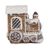 Clayre & Eef | Kerstdecoratie Locomotief Bruin Wit 5x3x5 cm | 6PR5376