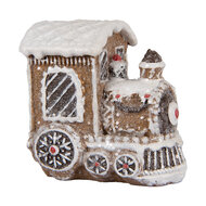 Clayre & Eef | Kerstdecoratie Locomotief Bruin Wit 5x3x5 cm | 6PR5376
