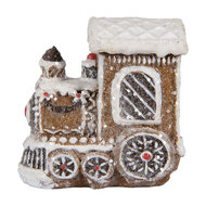 Clayre & Eef | Kerstdecoratie Locomotief Bruin Wit 5x3x5 cm | 6PR5376