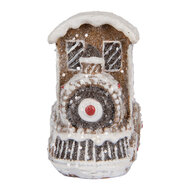Clayre & Eef | Kerstdecoratie Locomotief Bruin Wit 5x3x5 cm | 6PR5376