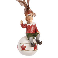 Clayre & Eef | Decoratie hanger elf Rood Wit 5x5x10 cm | 6PR5389