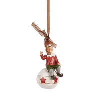 Clayre & Eef | Decoratie hanger elf Rood Wit 5x5x10 cm | 6PR5389