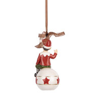 Clayre & Eef | Decoratie hanger elf Rood Wit 5x5x10 cm | 6PR5389