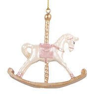 Clayre & Eef | Decoratie Hanger Hobbelpaard Wit Goudkleurig 8x2x7 cm | 6PR5412