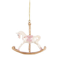 Clayre & Eef | Decoratie Hanger Hobbelpaard Wit Goudkleurig 8x2x7 cm | 6PR5412