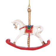 Clayre & Eef | Decoratie Hanger Hobbelpaard Wit Rood 8x2x7 cm | 6PR5413