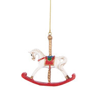 Clayre & Eef | Decoratie Hanger Hobbelpaard Wit Rood 8x2x7 cm | 6PR5413