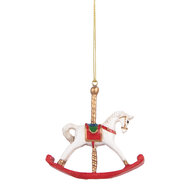 Clayre & Eef | Decoratie Hanger Hobbelpaard Wit Rood 8x2x7 cm | 6PR5413