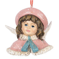Clayre & Eef | Decoratie hanger Engel Roze Beige 8x7x7 cm | 6PR5706