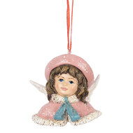 Clayre & Eef | Decoratie hanger Engel Roze Beige 8x7x7 cm | 6PR5706