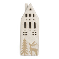 Clayre & Eef | Decoratie Huisje met LED Beige 9x7x24 cm | 6CE2175L