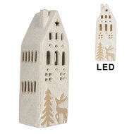 Clayre & Eef | Decoratie Huisje met LED Beige 9x7x24 cm | 6CE2175L