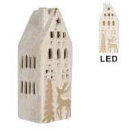 Clayre & Eef | Decoratie Huisje met LED Beige 7x6x19 cm | 6CE2175M